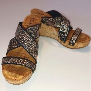 XOXO Benji Stretch Studded Cork Platform Sandals Women's Size 7